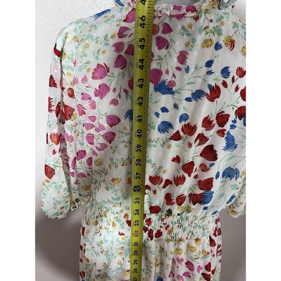 Maison Tara Floral Chiffon Clip Dot V Neck Smocked Midi Dress plus Size 14 - Picture 6 of 9